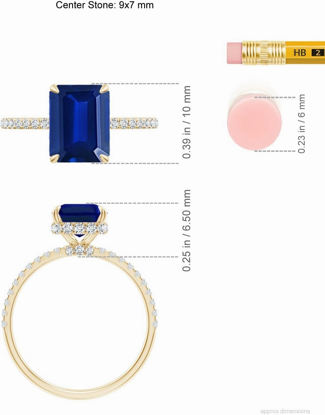 Angara Lab Grown Emerald-Cut Blue Sapphire Hidden Halo Classic Engagement Ring in 14K Solid Gold/Platinum | September Birthstone, Birthday, Anniversary, Wedding Jewelry Gift for Women
