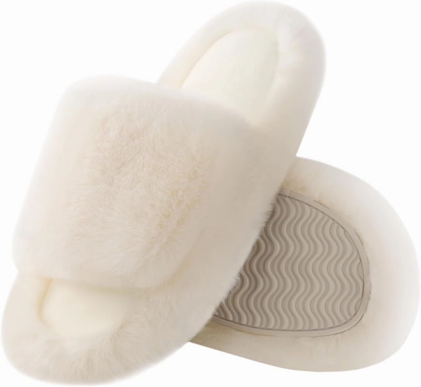 Ankis Comfy Women's Plush Slippers - Cute Chic Versatile Pretty Platform, Open Toe, Non-slip House Fluffy Fuzzy Slippers for Women Indoor Outdoor, All Seasons