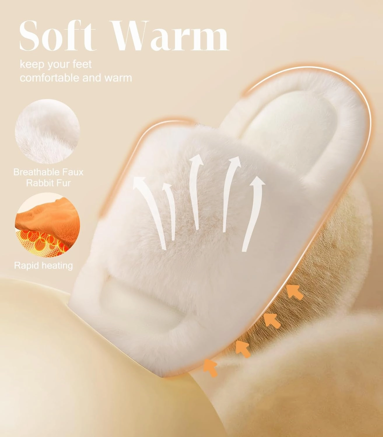 Ankis Comfy Women's Plush Slippers - Cute Chic Versatile Pretty Platform, Open Toe, Non-slip House Fluffy Fuzzy Slippers for Women Indoor Outdoor, All Seasons