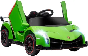 Aosom Lamborghini Veneno Licensed Kids Electric Car with Bluetooth, 12V Ride on Car with Butterfly Doors, Remote Control, Portable Battery, Suspension System, Horn, Songs, Lights, Green