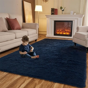Arbosofe Area Rugs Shaggy Rugs Fluffy Carpets, 8x10 Feet Navy Blue, Modern Plush Carpets for Living Room Bedroom for Kids Girls and Boys, Playroom, and Nursery Room Home Decor