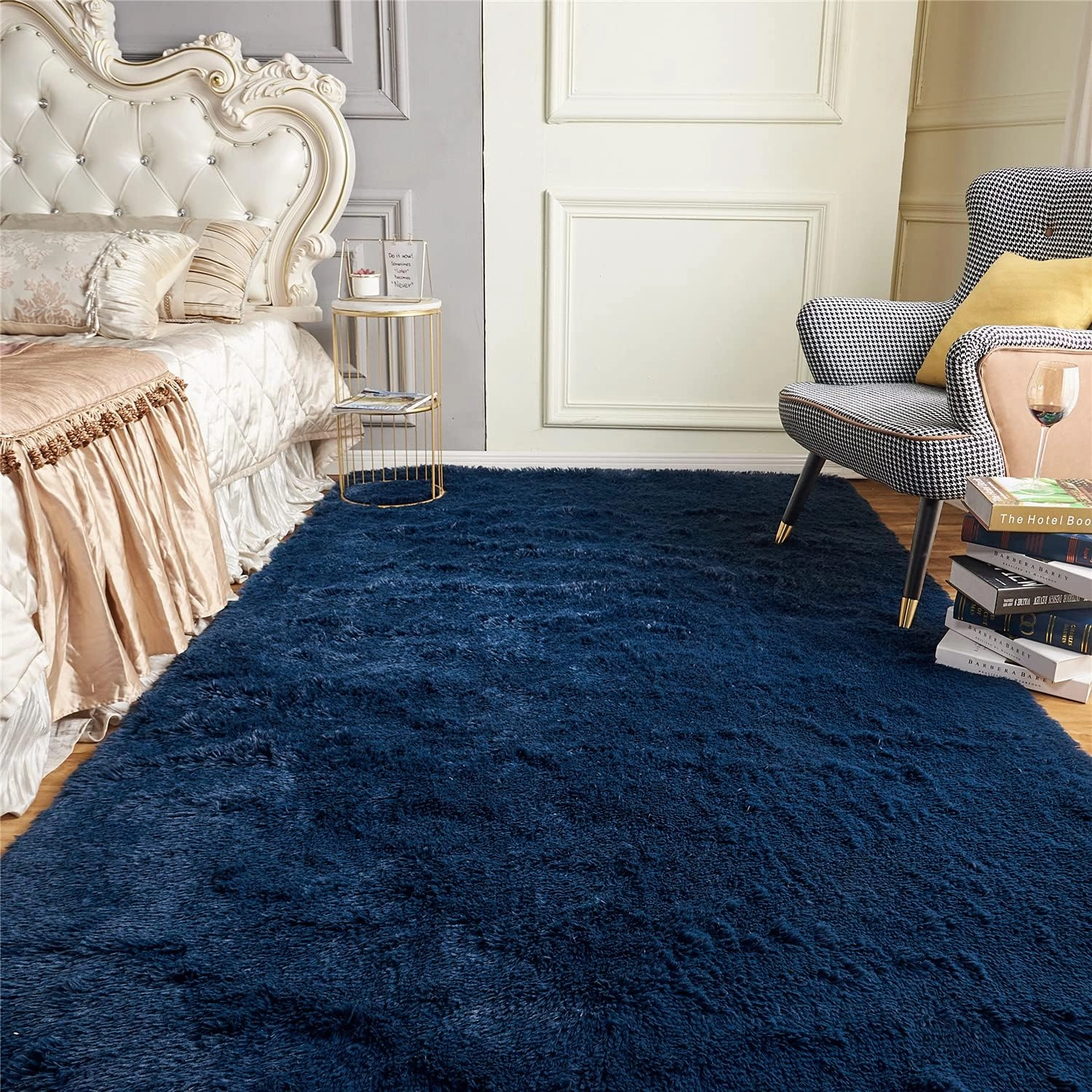Arbosofe Area Rugs Shaggy Rugs Fluffy Carpets, 8x10 Feet Navy Blue, Modern Plush Carpets for Living Room Bedroom for Kids Girls and Boys, Playroom, and Nursery Room Home Decor