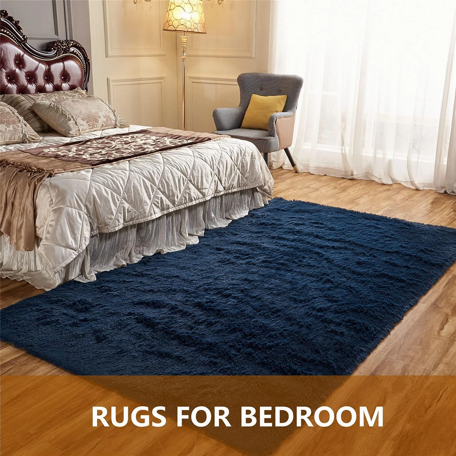 Arbosofe Area Rugs Shaggy Rugs Fluffy Carpets, 8x10 Feet Navy Blue, Modern Plush Carpets for Living Room Bedroom for Kids Girls and Boys, Playroom, and Nursery Room Home Decor