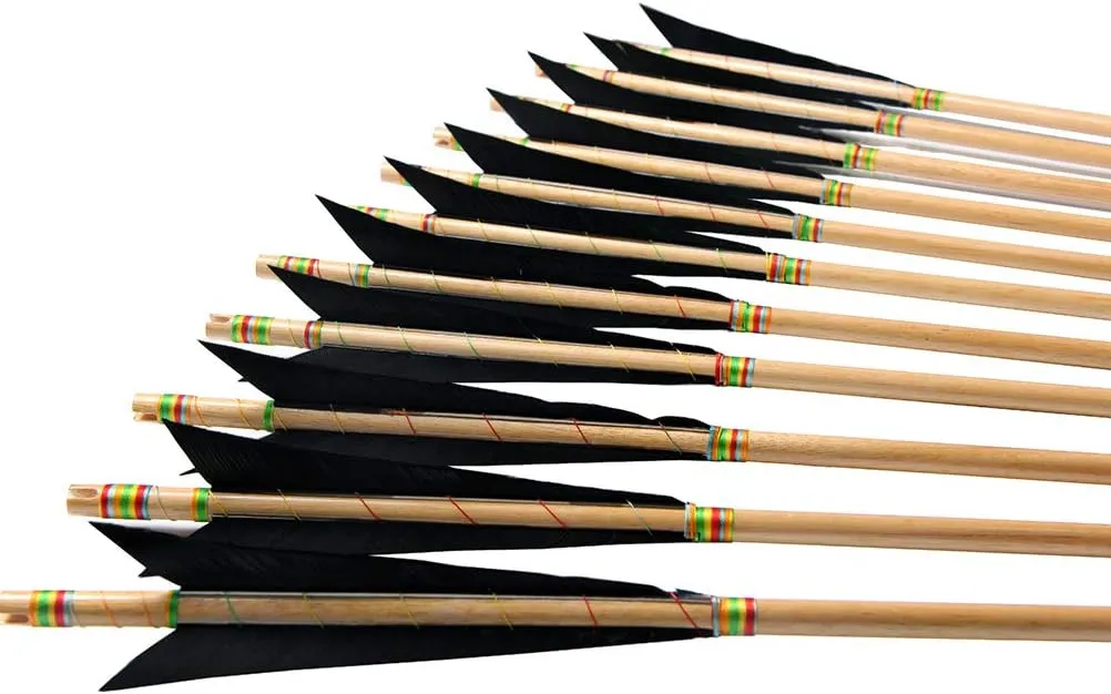 Archery Wooden English Longbow Arrows Practice Targeting Arrow 5.8" Turkey Feathers Fletching with Bullet Points for Recurve & Traditional Bow
