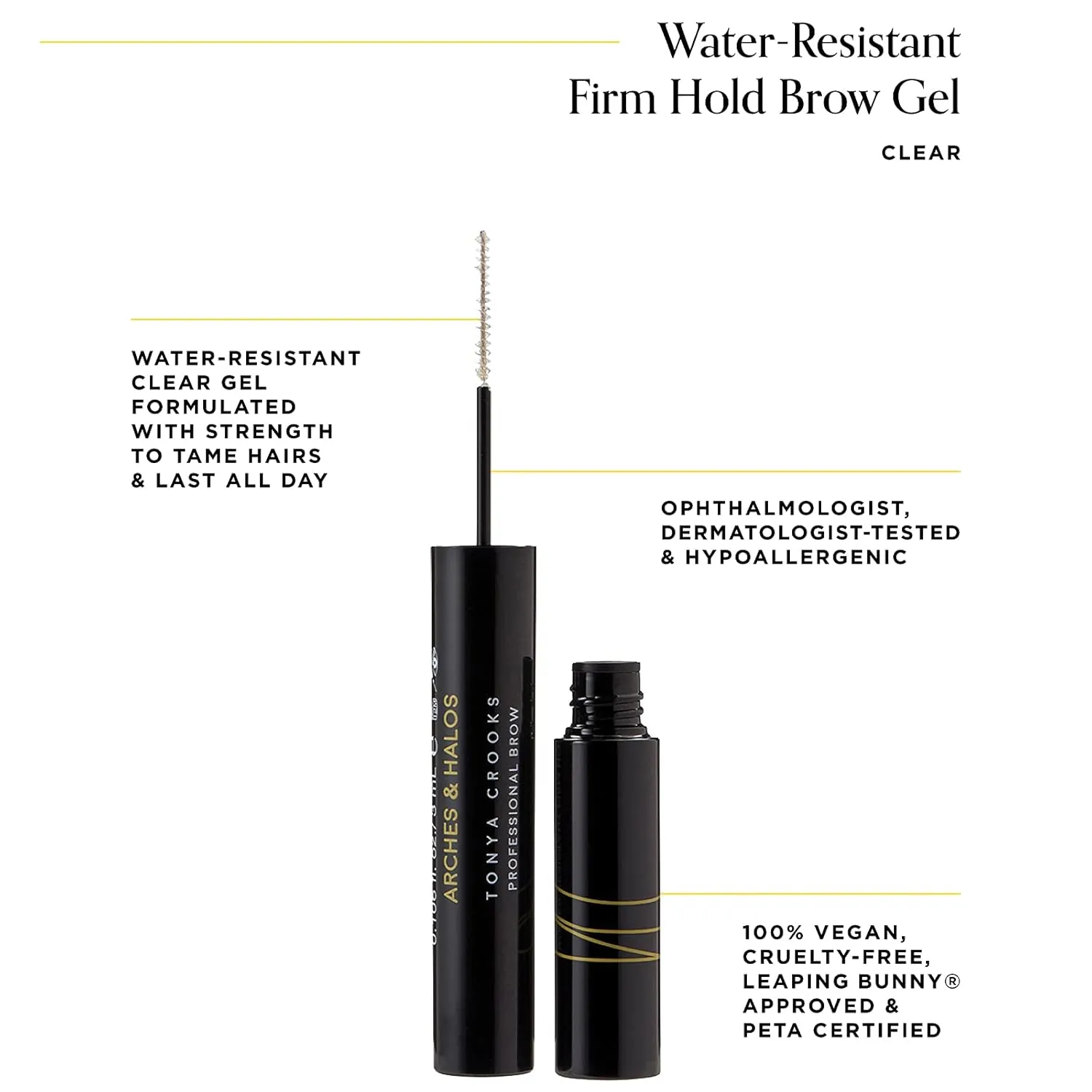 Arches & Halos Water Resistant Firm Hold Brow Gel - Brow Setting Gel - Long-lasting Hold - Vegan and Cruelty Free Makeup - Clear - 0.176 fl oz (Pack of 2)