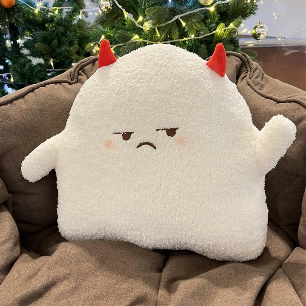 ARELUX Cute Ghost Plush Pillow,Soft White Devil Ghost Stuffed Animals Snowman Plushies Kawaii Doll Toy Funny Room Decor Gift for Girls Boys Birthday,Halloween,Christmas