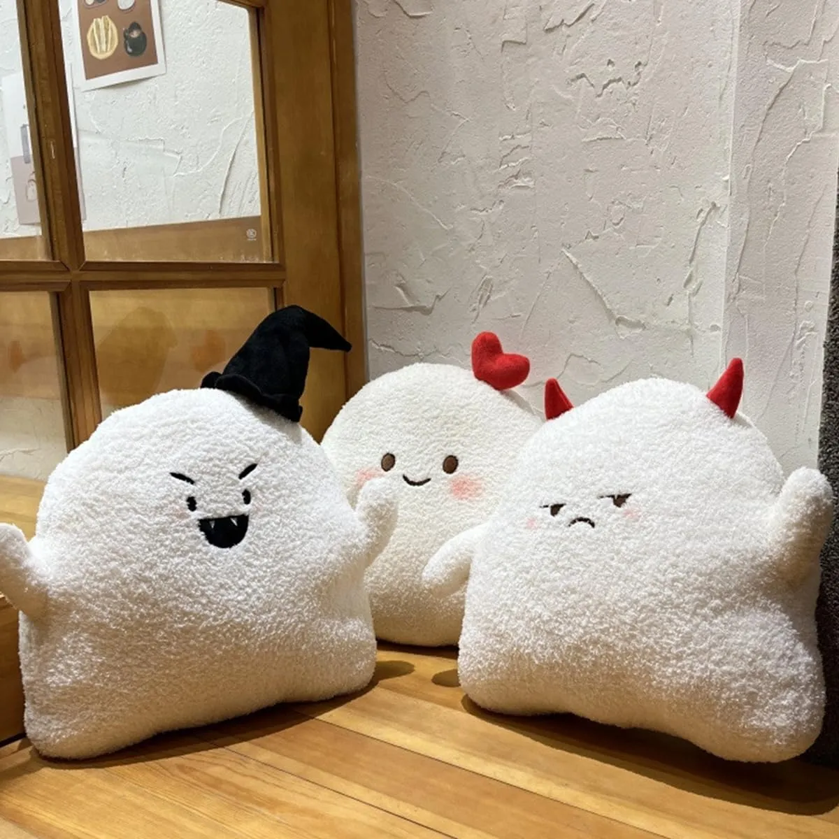 ARELUX Cute Ghost Plush Pillow,Soft White Devil Ghost Stuffed Animals Snowman Plushies Kawaii Doll Toy Funny Room Decor Gift for Girls Boys Birthday,Halloween,Christmas