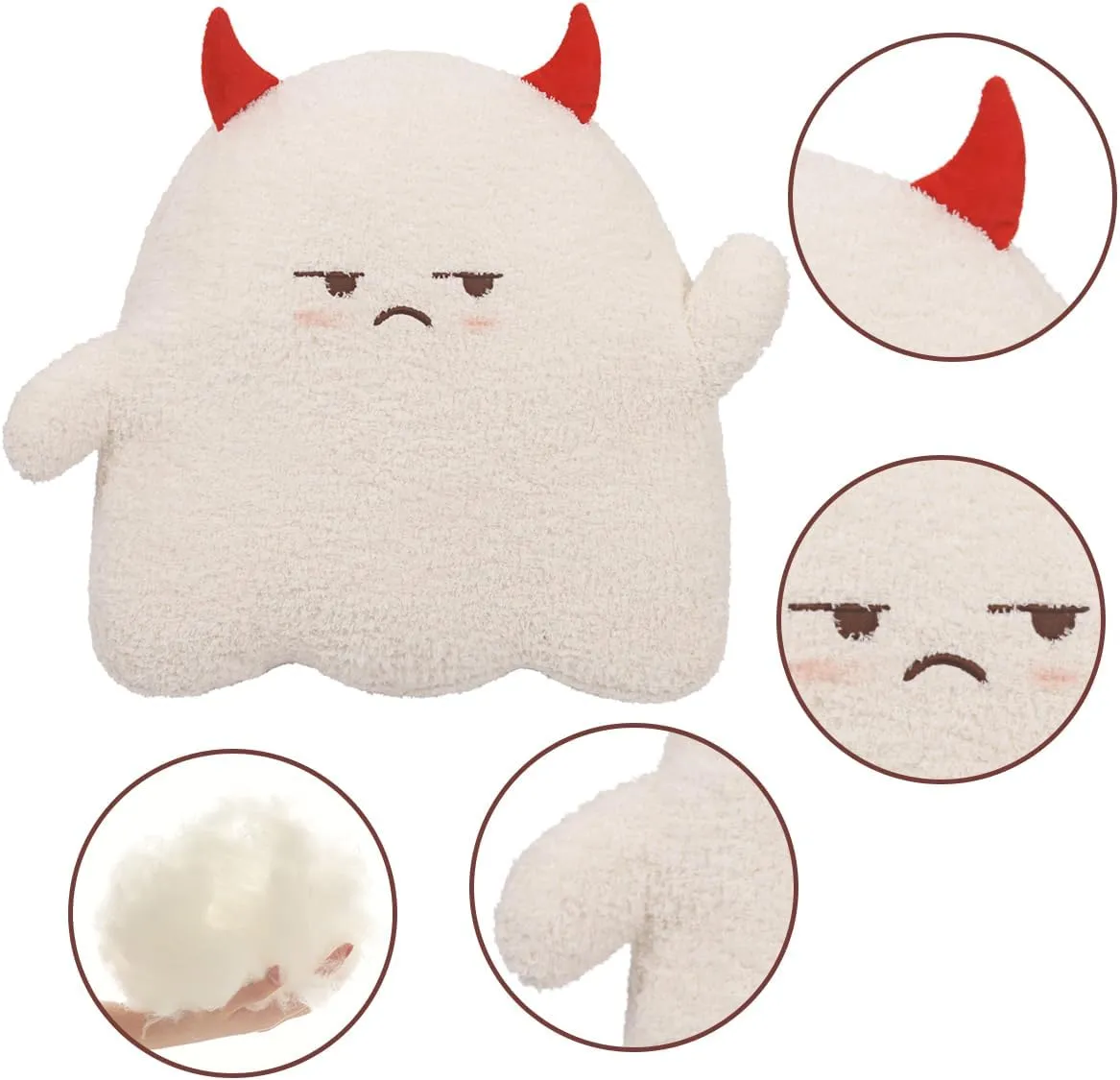 ARELUX Cute Ghost Plush Pillow,Soft White Devil Ghost Stuffed Animals Snowman Plushies Kawaii Doll Toy Funny Room Decor Gift for Girls Boys Birthday,Halloween,Christmas