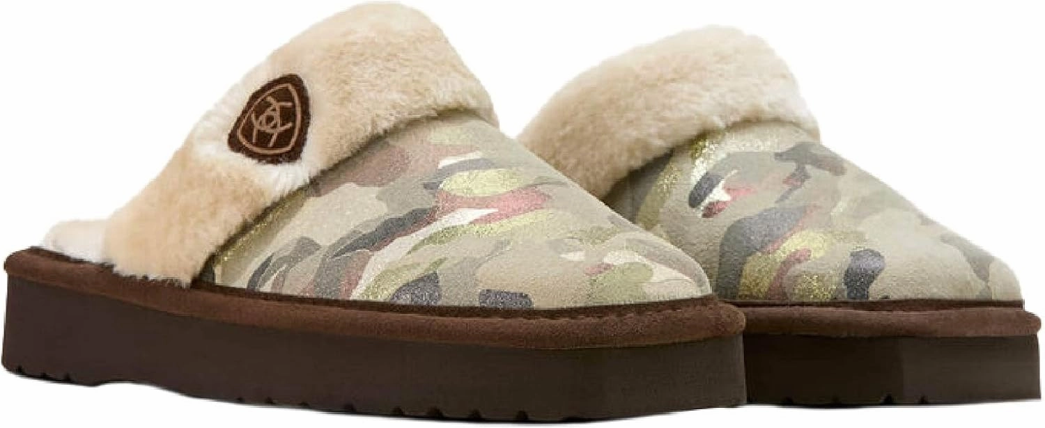 ARIAT Women's Indoor/Outdoor Warm Comfortable Jackie Square Toe Exotic Platform Stack Slippers with Suede Leather Uppers