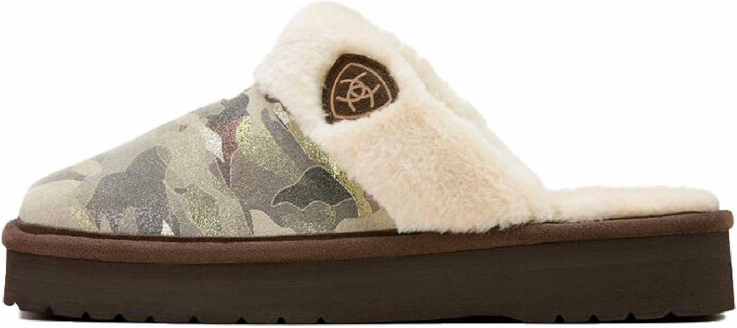 ARIAT Women's Indoor/Outdoor Warm Comfortable Jackie Square Toe Exotic Platform Stack Slippers with Suede Leather Uppers