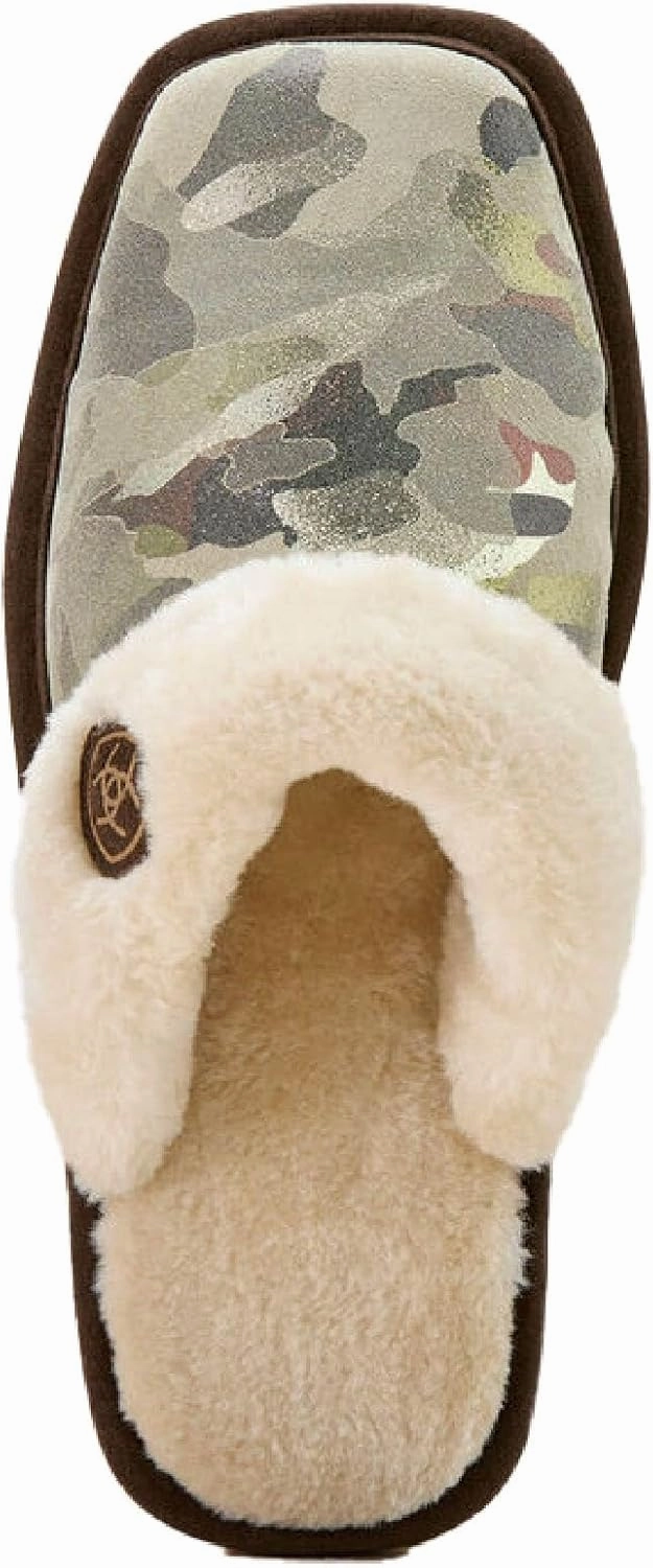 ARIAT Women's Indoor/Outdoor Warm Comfortable Jackie Square Toe Exotic Platform Stack Slippers with Suede Leather Uppers