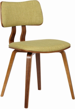 Armen Living Jaguar Mid Century Modern Dining Accent Chair for Kitchen Table Desk Vanity in Green Fabric and Walnut Wood Finish