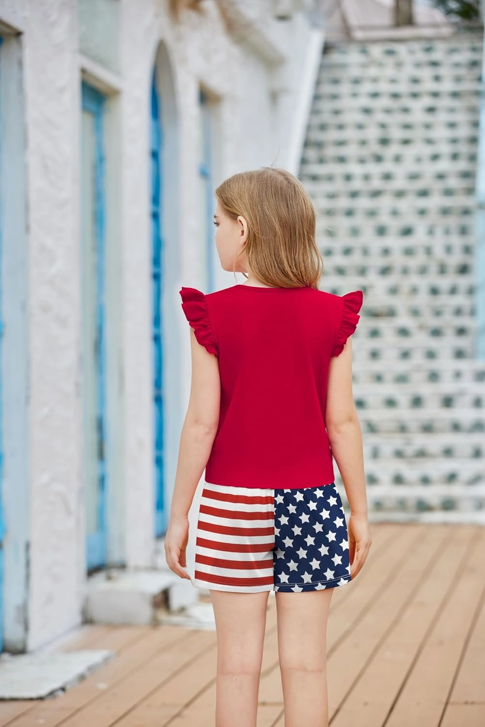 Arshiner Girls Shorts Sets 2 Pieces Outfits Twist Front Ruffle Sleeve T-Shirts and Shorts With Pockets Cute Clothes Sets