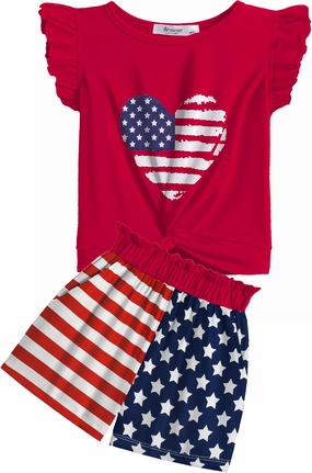 Arshiner Girls Shorts Sets 2 Pieces Outfits Twist Front Ruffle Sleeve T-Shirts and Shorts With Pockets Cute Clothes Sets