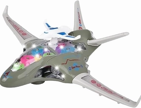 ArtCreativity Light Up Transparent Fighter Jet for Kids, Bump and Go Kids Airplane with Colorful Spinning Gears, Music, & LED Effects, Fun Toy Airplane for Boys and Girls