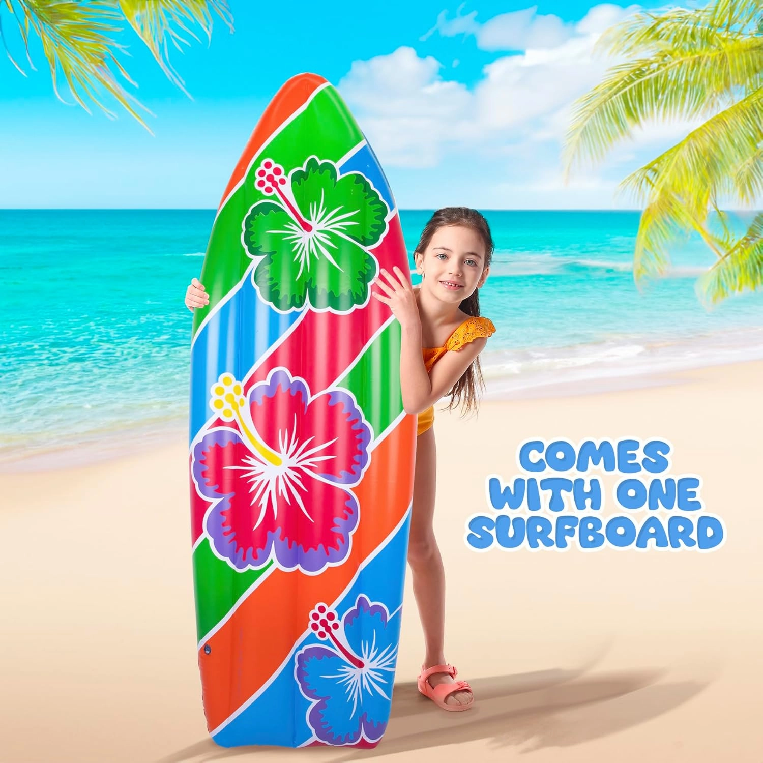 ArtCreativity Luau Surfboard Inflate, Inflatable Surfboard for Beach, Tropical and Luau Party Decorations, Inflatable Pool Toy for Kids and Adults, Beach Party Inflate