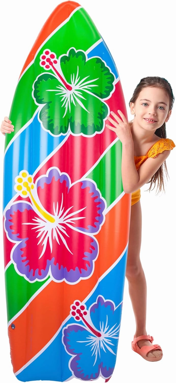 ArtCreativity Luau Surfboard Inflate, Inflatable Surfboard for Beach, Tropical and Luau Party Decorations, Inflatable Pool Toy for Kids and Adults, Beach Party Inflate