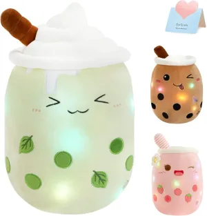 Athoinsu Light Up Matcha Boba Tea Plush Pillow 10'' Kawaii Stuffed Bubble Stuffed Animal Toy with LED Lights Birthday Christmas Holiday Valentines Gifts for Kids,Girls,Boys