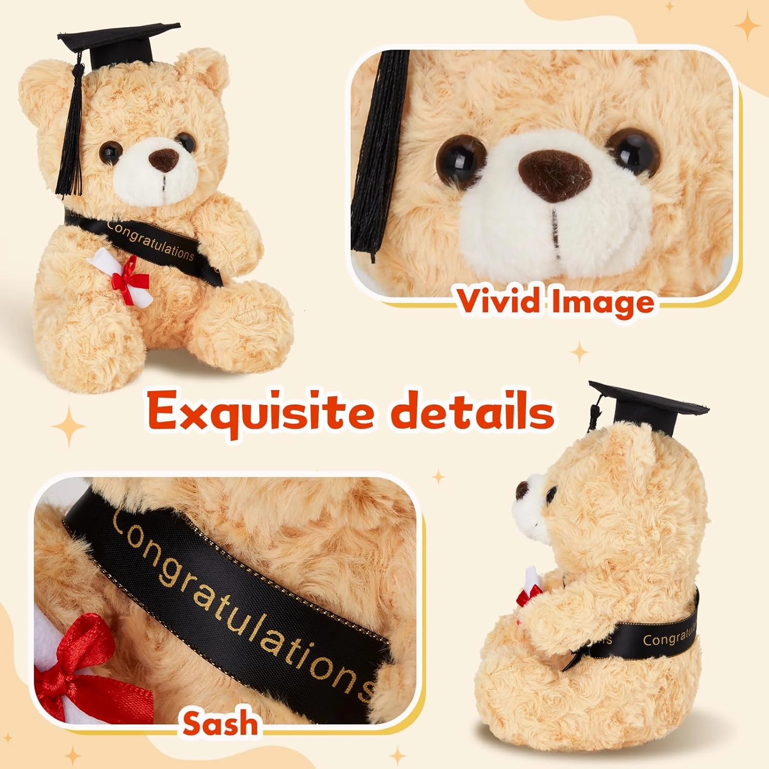 Athoinsu 9" Graduation Bear Class of 2025 Teddy Bear Stuffed Animal with Black Grad Cap Soft Light Brown Kindergarten Preschool High School College Graduation Gift for Boys and Girls