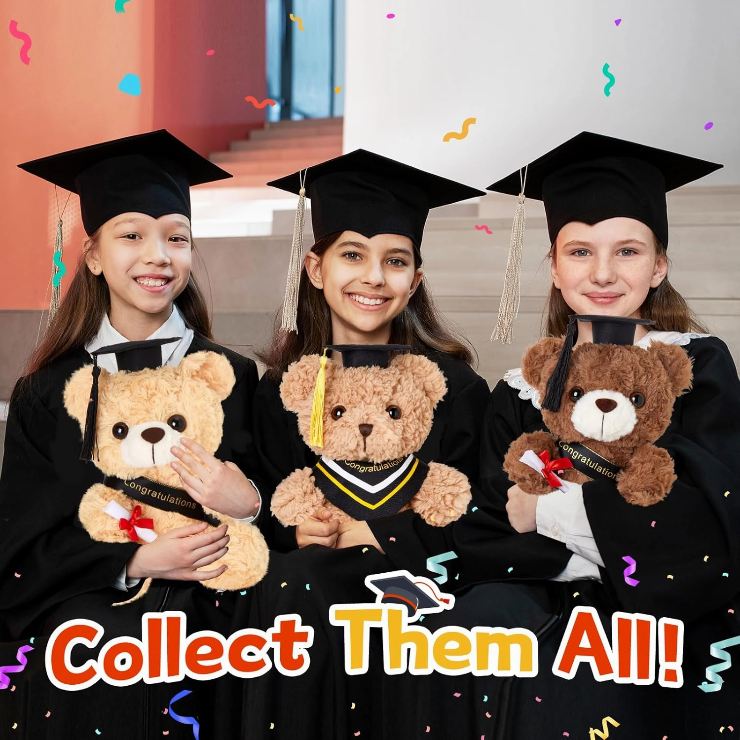 Athoinsu 9" Graduation Bear Class of 2025 Teddy Bear Stuffed Animal with Black Grad Cap Soft Light Brown Kindergarten Preschool High School College Graduation Gift for Boys and Girls