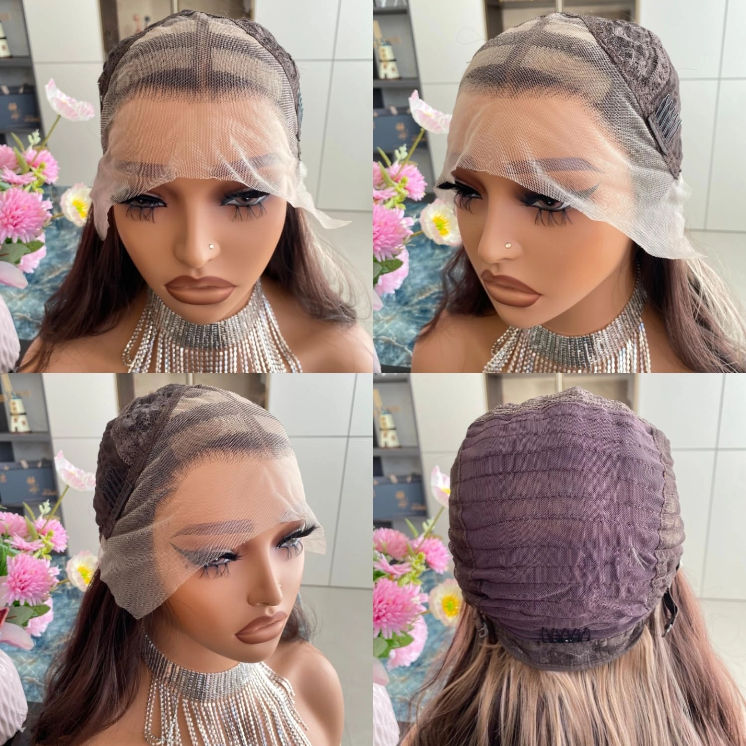 Auburn Brown Wigs Highlight Ash Blonde Mixed 13x4 Lace Front Wig Ombre Dark Color 4/27 Colored Piano Synthetic Fiber Body Wave 18Inch for Women
