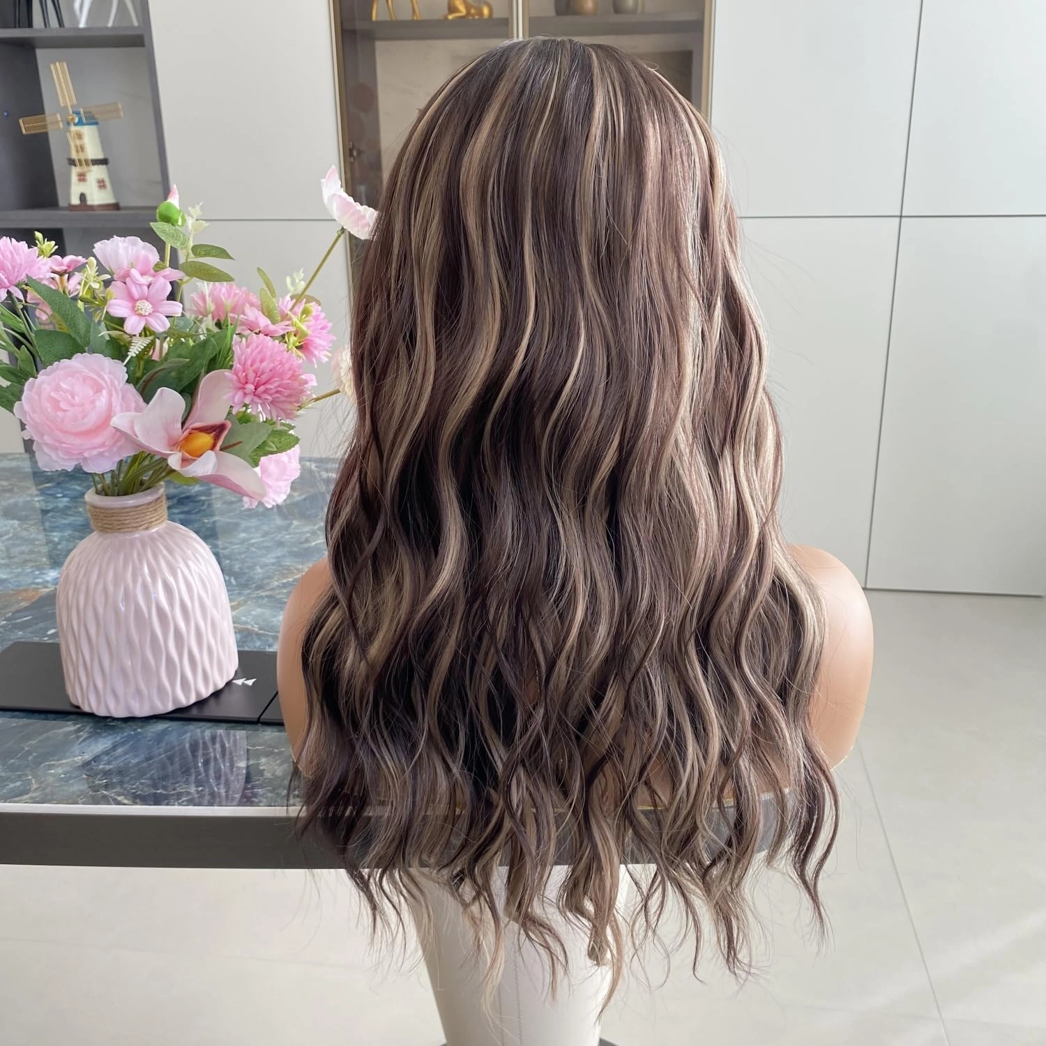 Auburn Brown Wigs Highlight Ash Blonde Mixed 13x4 Lace Front Wig Ombre Dark Color 4/27 Colored Piano Synthetic Fiber Body Wave 18Inch for Women