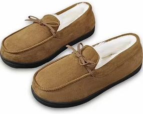 AuraGlor Unisex Moccasin Slippers for Women & Men – Cozy Faux Fur Lining, Memory Foam House Shoes, Non-Slip Rubber Sole, Classic Suede-Style Loafers for Indoor & Outdoor
