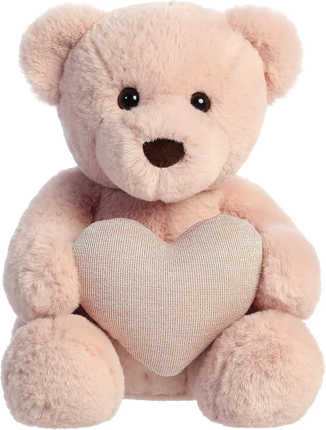Aurora® Heartwarming Valentine Tuffy Bear with Heart Stuffed Animal - Decorative Charm - Loveable Companions - Blush 10 Inches