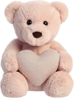 Aurora® Heartwarming Valentine Tuffy Bear with Heart Stuffed Animal - Decorative Charm - Loveable Companions - Blush 10 Inches