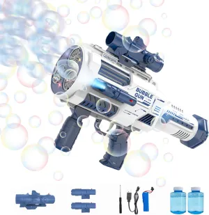 Automatic Rechargeable Bubble Gun for Kids: 36 Holes Blue Rocket Bubble Blower Gun Blaster Machine for Boys Girls Bubble Toys for Summer Fun Wedding Party Pistola de Burbujas para Niños
