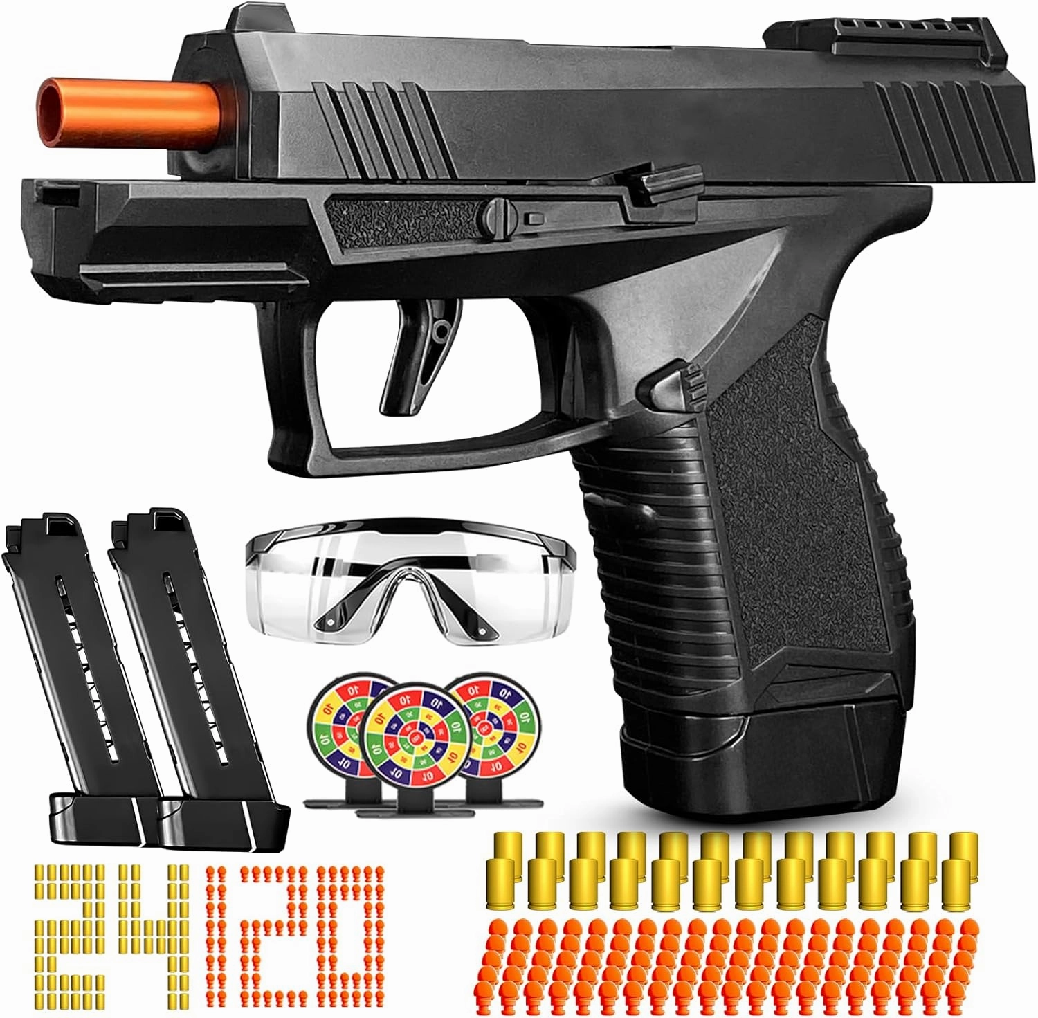 Automatic Shell Ejecting Toy Gun for Boys, Soft Bullet Toy Pistol with 120 Bullets, Educational Shooting Games Toy Gun Pistol Model Gifts for Birthday Christmas Age 6 