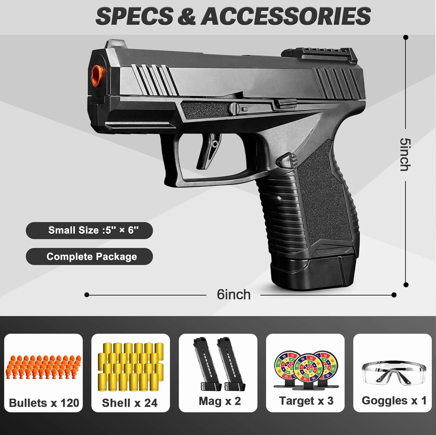 Automatic Shell Ejecting Toy Gun for Boys, Soft Bullet Toy Pistol with 120 Bullets, Educational Shooting Games Toy Gun Pistol Model Gifts for Birthday Christmas Age 6 