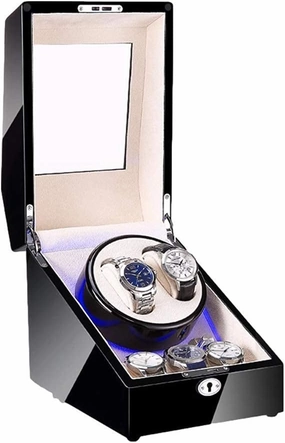 Automatic Watch Winder,Automatic Watch Winder 2   3 Watch Winder Box Piano Paint Finish with Blue Led Light Soft Watch Pillows Quiet Motor Beautiful Home,F