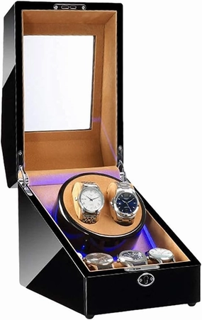 Automatic Watch Winder Automatic Watch Winder 2   3 Watch Winder Box Piano Paint Finish with Blue LED Light Soft Watch Pillows Quiet Motor (G)