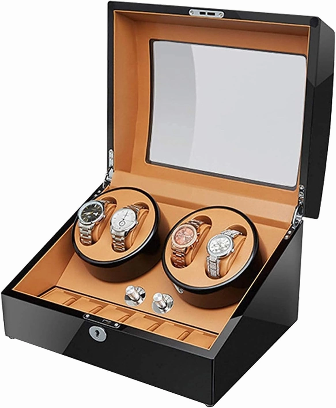 Automatic Watch Winder Box 4 6 Wood Shell Piano Paint Exterior Quiet Motor for Man Women Watches Flexible Watch Pillows (E)