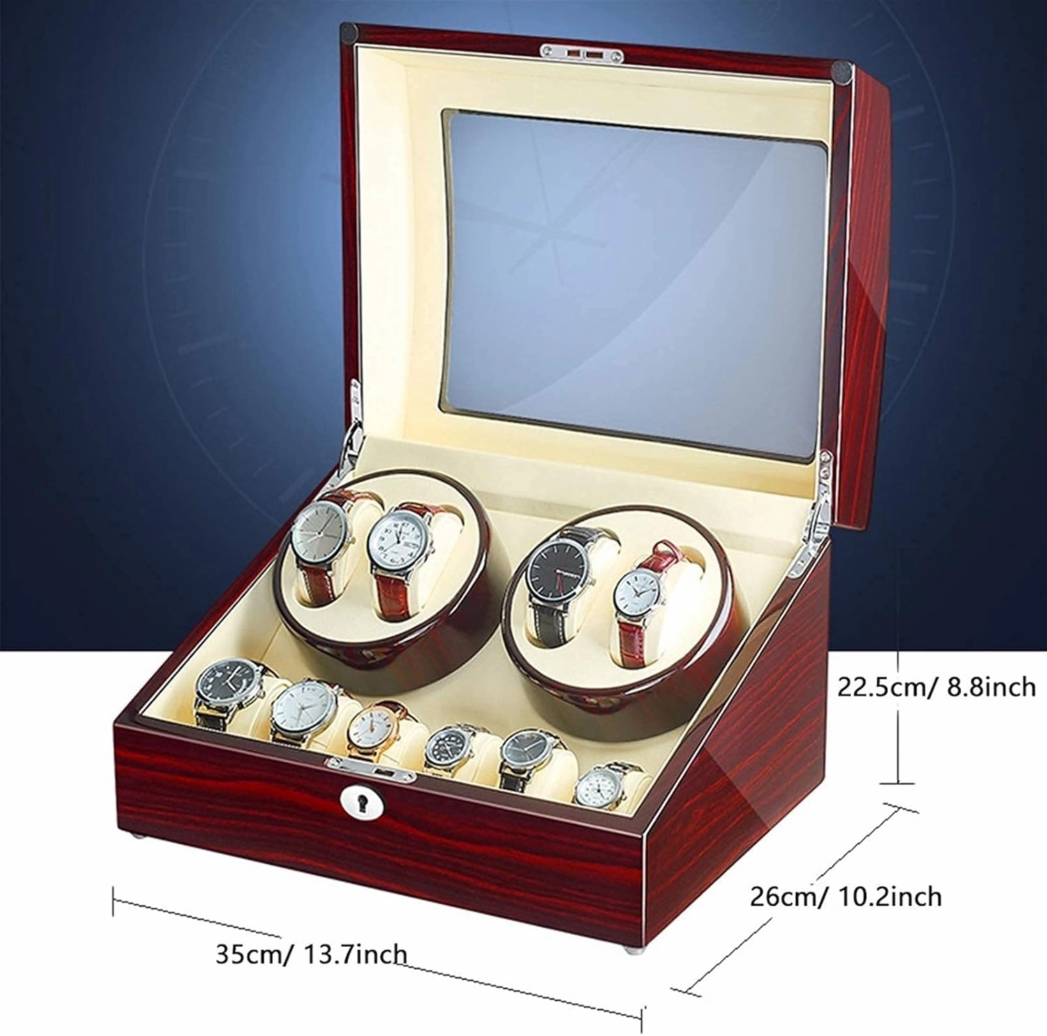 Automatic Watch Winder Box 4 6 Wood Shell Piano Paint Exterior Quiet Motor for Man Women Watches Flexible Watch Pillows (E)