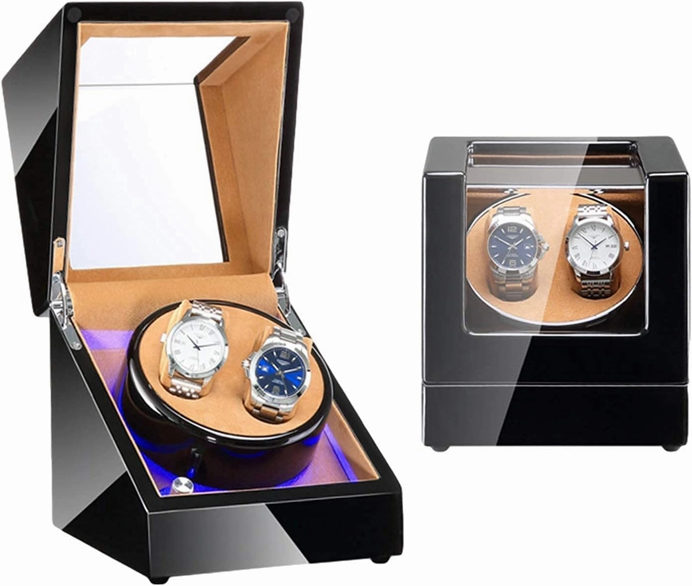 Automatic Watch Winder Box Automatic Double Watch Winder Box Built-in Led Light Piano Paint Exterior Dual Power Supply Quiet Motor Watch Winder Beautiful Home,D