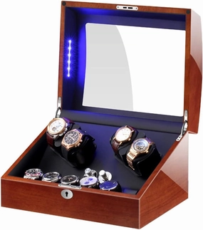 Automatic Watch Winder Box for 4 Watches   6 Storage with LED Light Soft Watch Cushion Piano Paint Exterior Silent Motor