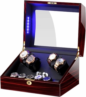 Automatic Watch Winder Box for 4 Watches   6 Storage with LED Light Soft Watch Pillow Piano Paint Exterior Quiet Motor