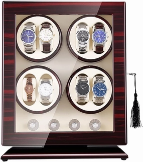 Automatic Watch Winder for 8 Watches Watch Winder Box with 4 Rotation Mode Setting and LED 10 Db Quiet Motors and Flexible Watch Pillows Ebony red (Ebony White)