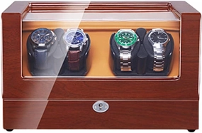 Automatic Watch Winder Super Quiet Motor LED Backlight AC Adapter and Battery Powered Piano Paint Exterior Soft Watch Pillow Watch Winder Watch Box Case Watch Storage Display Gift
