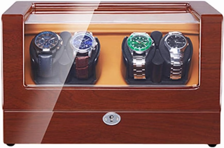 Automatic Watch Winder Super Quiet Motor LED Backlight AC Adapter and Battery Powered Piano Paint Exterior Soft Watch Pillow Watch Winder Watch Box Case Watch Storage Display Gift