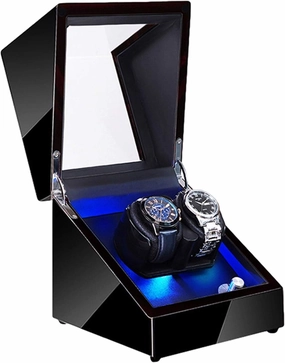 Automatic Watch Winder with LED Light Soft Flexible Watch Pillow AC Adapter and Battery Powered Quiet Motor 4 Rotation ModesWatch Winder for Automatic Watches