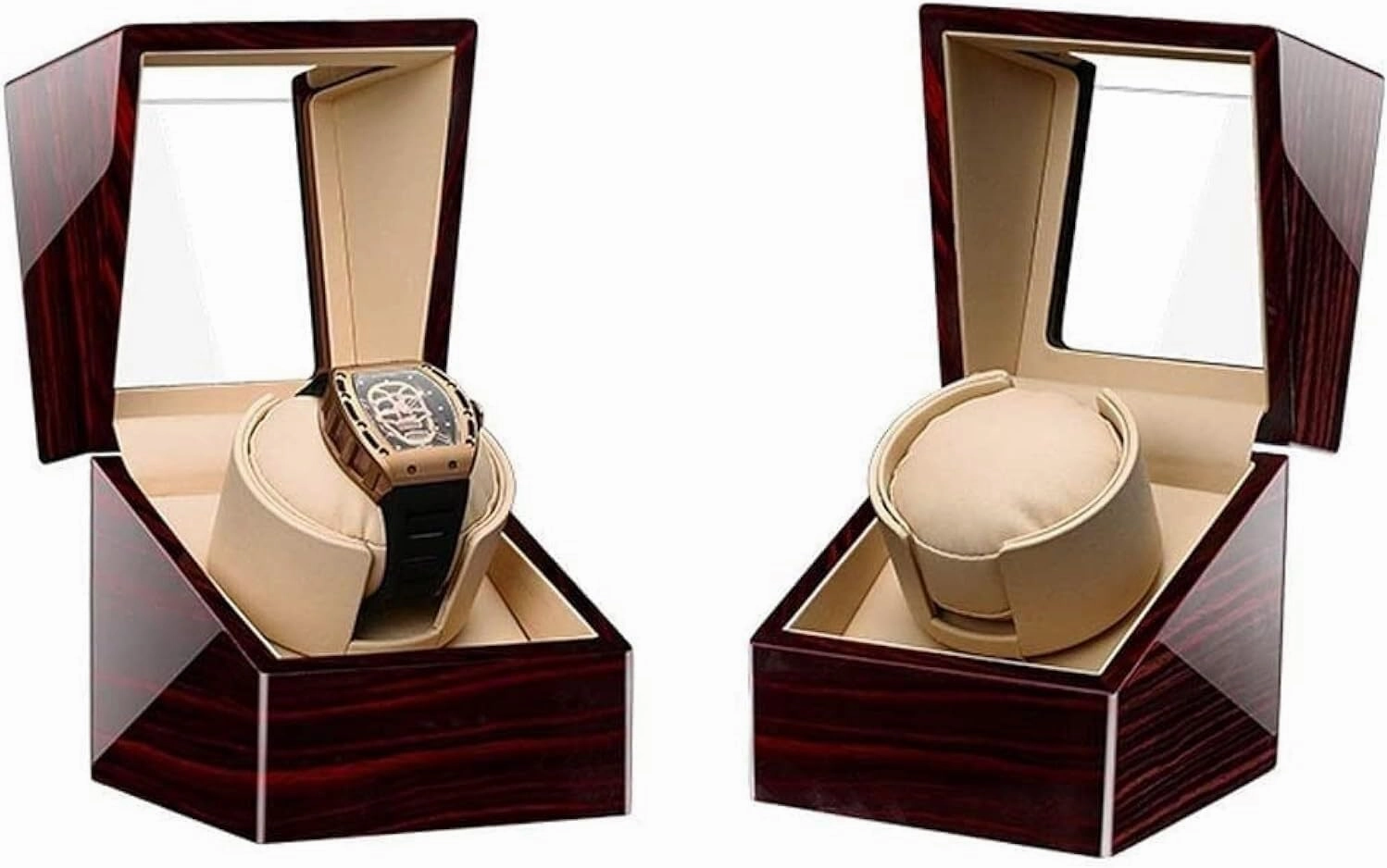 Automatic Watch Winder with Soft Flexible Cushion, Wood Shell, Powered by Japanese Motor, Battery