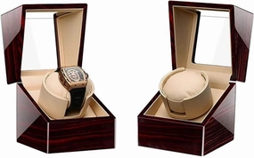 Automatic Watch Winder with Soft Flexible Cushion, Wood Shell, Powered by Japanese Motor, Battery