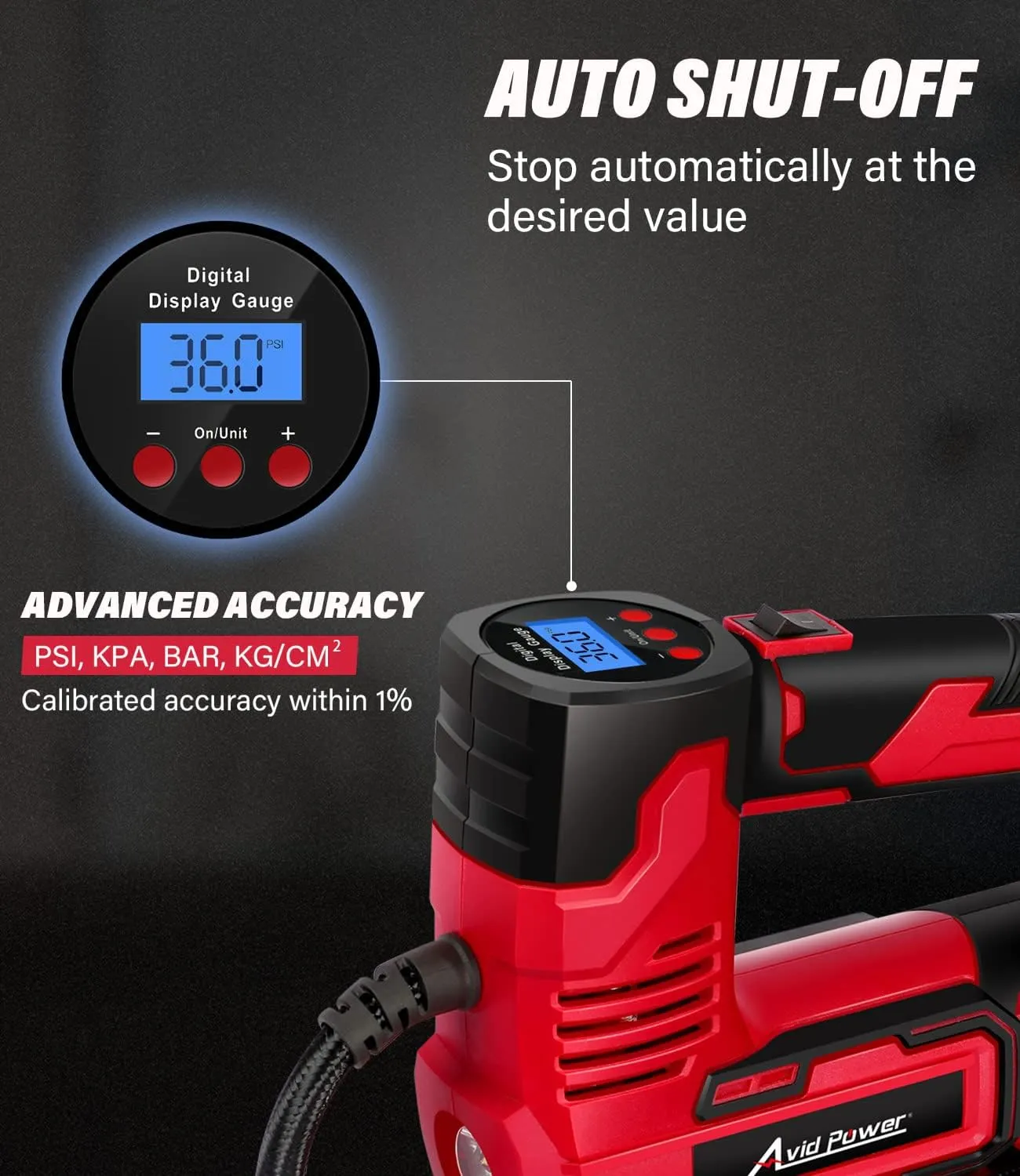 AVID POWER Tire Inflator Portable Air Compressor, 20V Cordless Car Tire Pump w/Rechargeable Li-ion Battery, 12V Car Power Adapter, Digital Pressure Gauge, 150PSI Tire Compressor for Many Inflatables