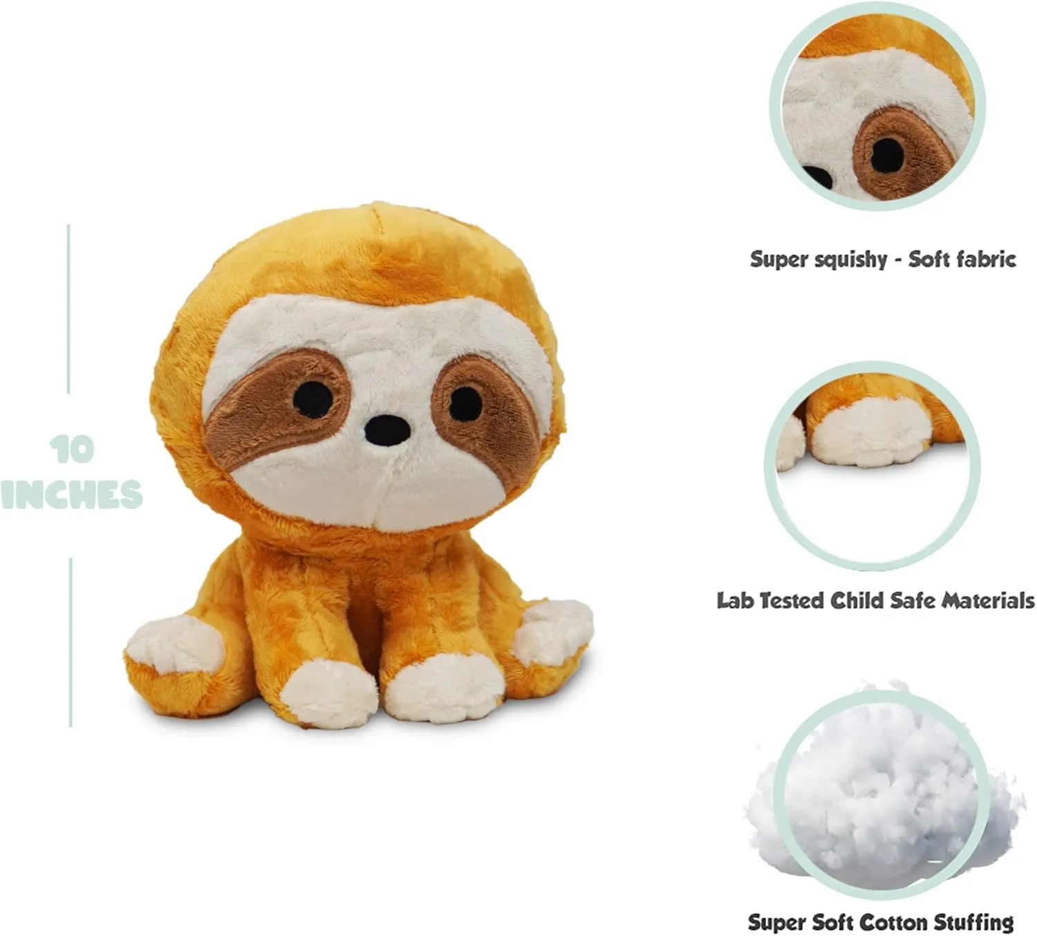 Avocatt Fuzzy Sloth Plushie Toy - 10 Inches Stuffed Animal Plush - Plushy and Squishy Sloth with Soft Fabric and Stuffing - Cute Toy Gift for Boys and Girls