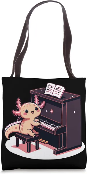 Axolotl Pianist Kawaii Design With Sparkling Details Tote Bag