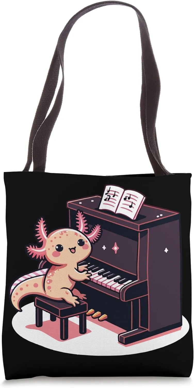 Axolotl Pianist Kawaii Design With Sparkling Details Tote Bag