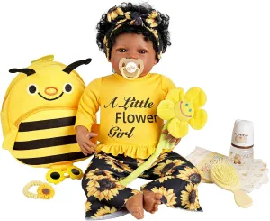 BABESIDE 13 Pcs Reborn Baby Doll Clothes and Accessories Set for 17-22 Inch Dolls, Sunflower Baby Doll Clothing Accessories with Bee Baby Backpack for Toddler Girls Pretend Play Toys Age 3 